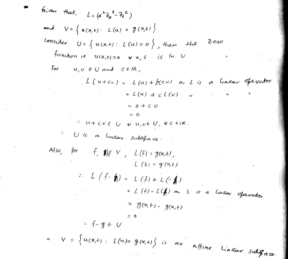 6veu that 2. (e-e)7 V-{ and 2ero he Considev { funchon u(x,t20 CEIR u, u F V and near evator a, L is L(u+cu) L (u) cu u,vE U,