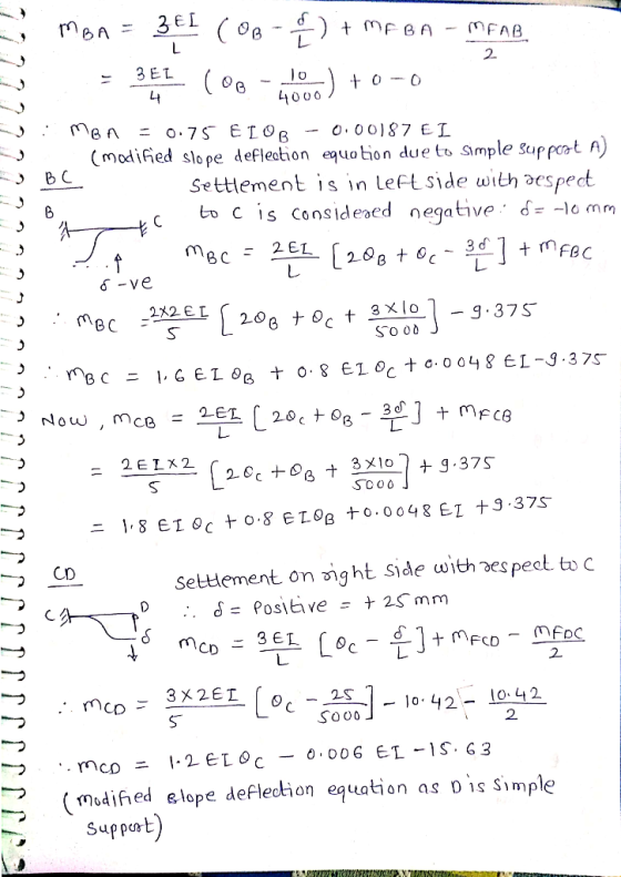3 EL Lt 40 00 (modiied slo pe defleation equotion due to Smple suppot A) Settlement is in leftside ω¡thorspect bac i s cons i