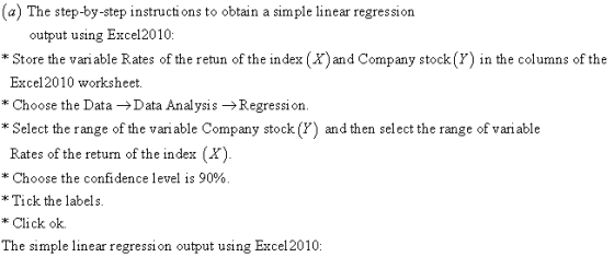(a) The step-by-step instructions to obtain a simple linear regression output using Excel2010 * Store the variable Rates of t