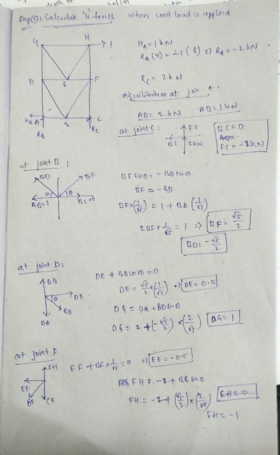 noth equilibrium at ← at joint A 01 at bint D D Dt DA at loint F EF