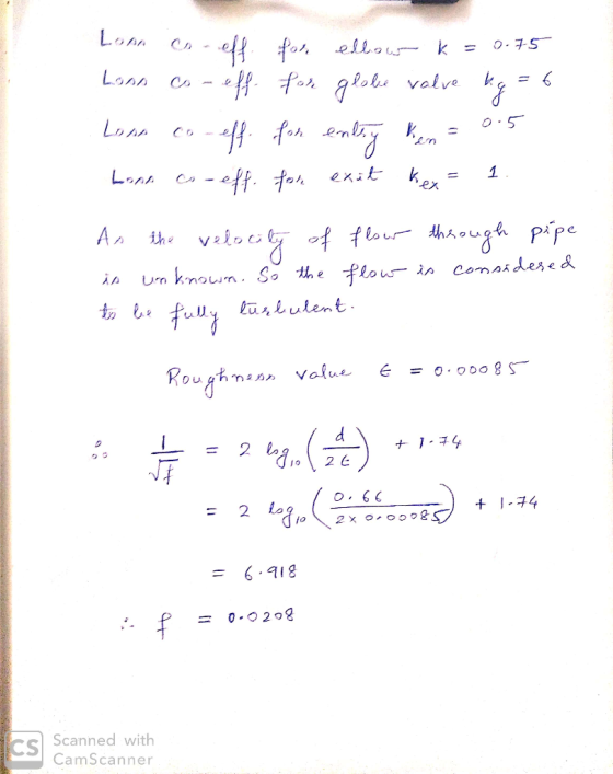 ellou k = valve O.5 valoclfflouhogh pipe knoun. So the AA ihe comAidesed flow fuly laslulent value Roughmean 2 - 2 6 +-74 2 2