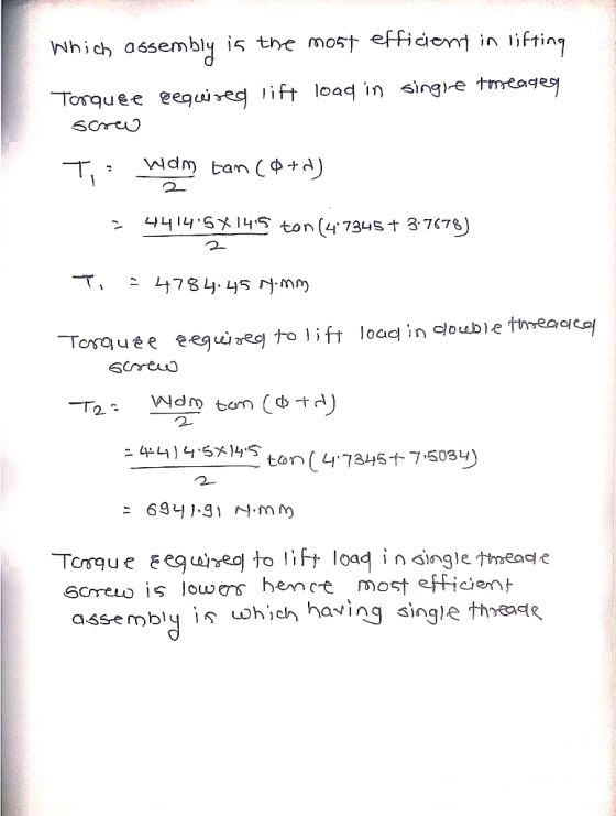 lifting i5 tre most efficont Which 06sembly Torquee eequires lift loaq in singie tmeageg Wdm tan +) 4414 S1S ton (47345t 3 76