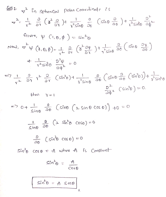 Colo 2 in Sphancal Polan Coardinate sinD sino GIven,C,,p 2 Non, 2. Conie+ Csine)+ Y Sin Sine YSin Y = O. 2. Y = Ot Csine 2