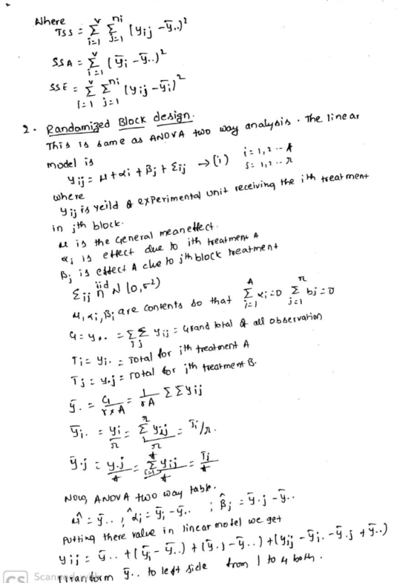 lherev ni SSE ni 2 Randomized lock desian This 14 ame as ANOVA two woj analysis The ine ar model is t,2- whe re yij is veild