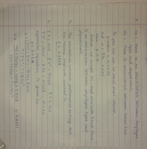 Hoi There is no association betwee enmplayee H1: There is association between these two As yod can type ond cdepaxt men t. ex