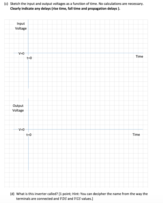 (c) Sketch the input and output voltages as a function of time. No calculations are necessary. Clearly indicate any delays (r