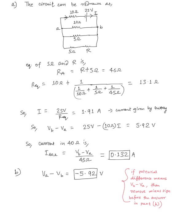 circuit be redrasn as a) The can 2s v 10 2 Sn ea of S2 and R is RA RtS.2 452 13 1 2 Ren 45e Cunrent givenby bat 2sV 1.q1 A 5.