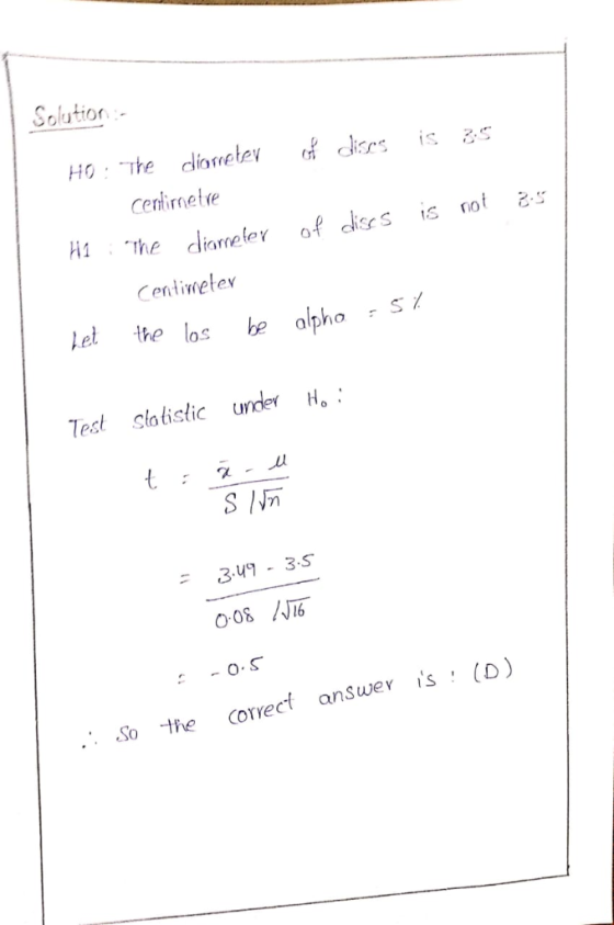 Solution Cenlinetre The diomeley of dsrs is o Centimetev et the las be alpho 7 Tect clotistic uer H Stoth 3.49-3.s . So the