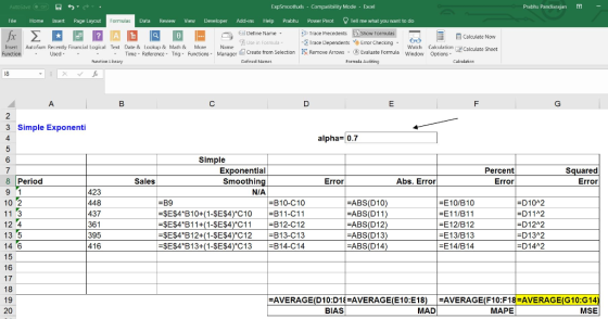 AutoSave ExpSmcothxls Compatibility Mxle Excel Prabhu Pandia ajan File Home Insert Page Laycut Data Review View Developer dd