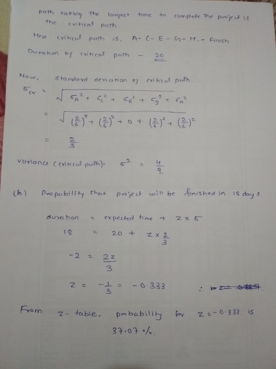 ring the lovele, + tine杺complete the pvojedis Cr .3 variance C osincul push) (b) Pro pability Thet proye & wi be nished in I