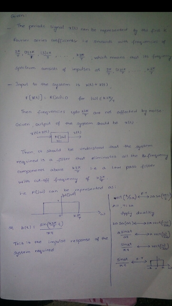 Given The Periode signal χ(L) ean be bythe fest k con representecl Fourier series coefficentsie sinusoids wth freayuenc of wh
