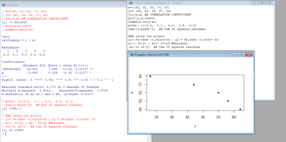 R CAUsers Shivam\Desktoploo.R - R Editor x-c (40, 50, 60, 70, 80) RR Console x-c (40, 50, 60, 70, 80) y-c (62, 58, 55, 47, 33