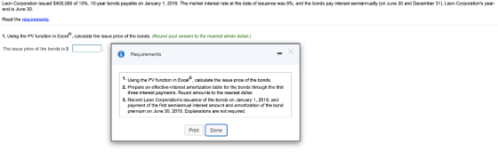 Leon Corporation issued S400 000 of 10%. 10-year bonds payable on January 1 2019 end is June 30 e market interest ate at the