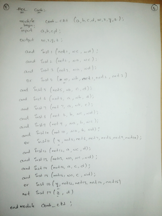 Hou Cocle modole Conb _ ckt ( ,d , w , x , 넉,2 ), a b, c na and (ne Na, h ae) no inst 2, d) end modole Comb-, c kd