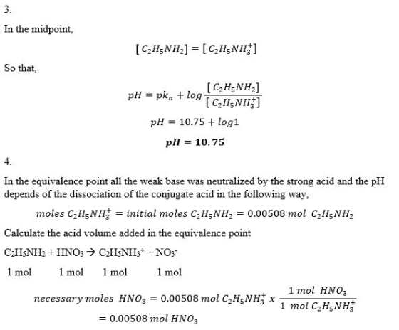 In the midpoint, So that, pH 10.75 log1 pH-10.75 In the equivalence point all the weak base was neutralized by the strong aci