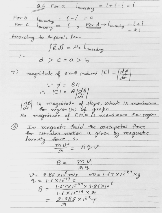 A 6 Fer a eadin ッ Fer b For c trrea thread 7 maaitude al em- induced E- ot ③エn magnetic feld the centripetal force far cisnci
