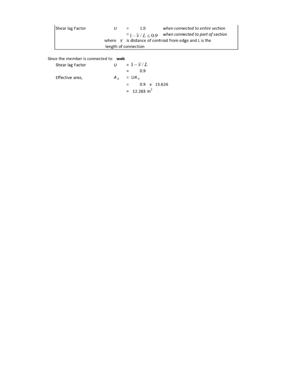Shear lag Factor when connected to entire section 1.0 when connected to part of section F1-x/Ls0.9 where is distance of centr