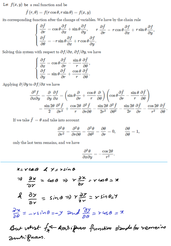 Lel f(x, y) be a real function and be f (r,0) = f(r cos θ,rsin0) = f(x,y) its corresponding function after the change of vari