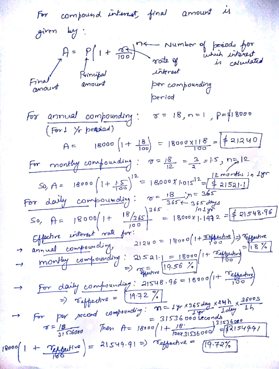 For compound intereit final amount nç Number ods por whrih tt is callatid Ranupal iierast Final amouvt amount per compounding