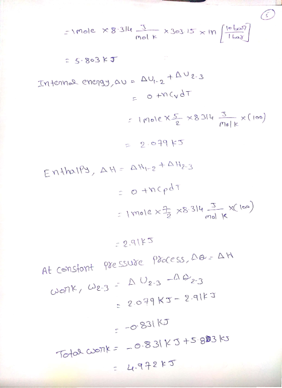 E\Mole * 8 3l4 X 303 15 x In ILad S-803 KJ Intenno요 enengy,au AU2-3 △나-2 C Mole xS x8 3[4 _3 2 x( 10) 기 1ow Enthalfy, AH- ΔW-