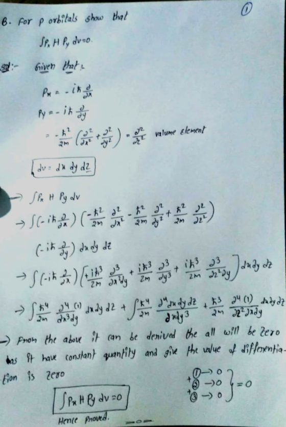 6. for p orbals shoo tat dy ( ) valume element -) Pnom the above can be denived the all uofn be 2e70