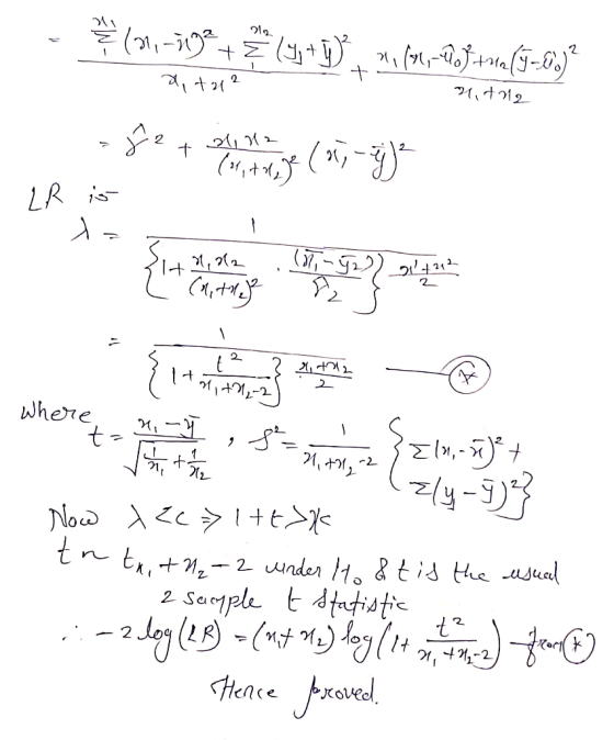 + 2 LR is 2. 2 Where - Y Now c +t>< tn t 2 nder 11& t is tue usuad Sayple tdtatisti 2 freonedl Hence