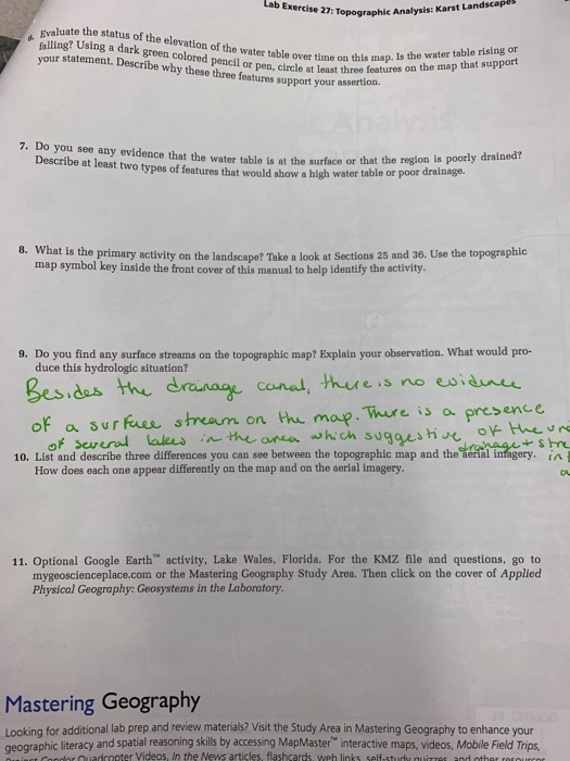 Lab Landscap Exercise 27: : Topographic Analysis: Karst An Evaluate falling? Using a dark green colored pencil or pen, circle