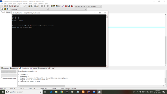 DACheogC++ Cheqq 2damay murtiply.cop IExecutingl -DevC++5.1 Eile Edit Search Yew Project Egecute lools AStyle岦ndow Help Proje