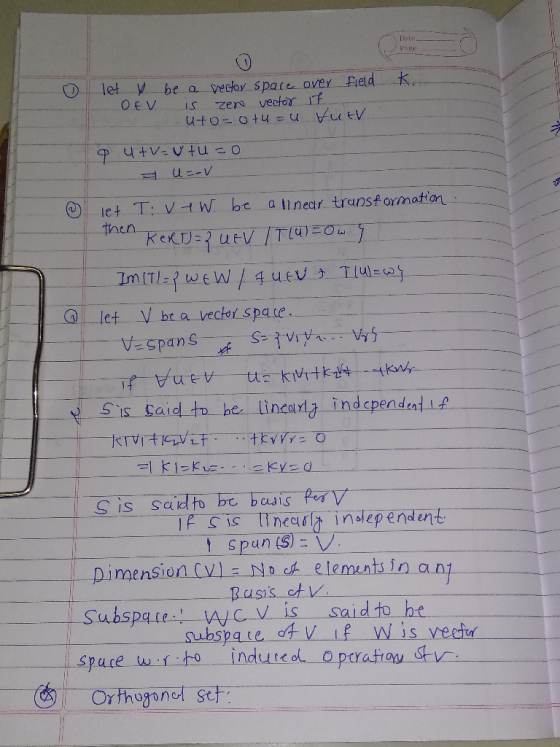 age O let y be a vecloy spate over Fieldk let T: VtW bc a linear transf ormation Sis Caid to he linearty indcpendetie Dimensi