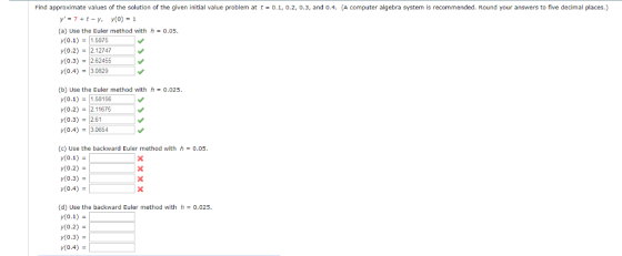 Find approximate values of the solution of the given initial value problem at t = 0.1, 0.2, 0,3, and 0.4, (A COmputer algebra
