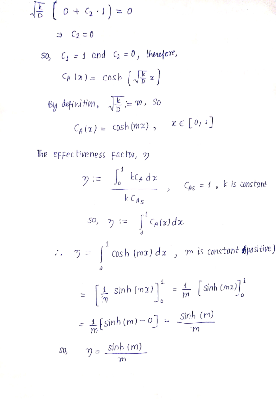 By definition, เร็ The Effectiveness Fact, CAS = 1 , k is constant k CAs 2Cosh (mi) dz , m is constant 6positive) sinh (m/ Si