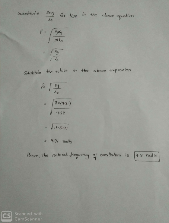 Sebshtute šno the above eahion mlo 8 do Sohstitute the volves in the above expvemion 8x(9.81) 4.22 18 59 - 4.31 Todls Hence ,
