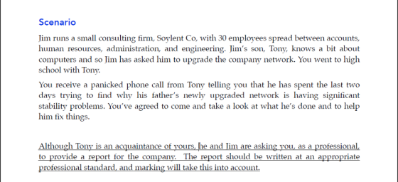 Scenaric im runs a small consulting firm, Soylent Co, with 30 employees spread between accounts, human resources, administrat