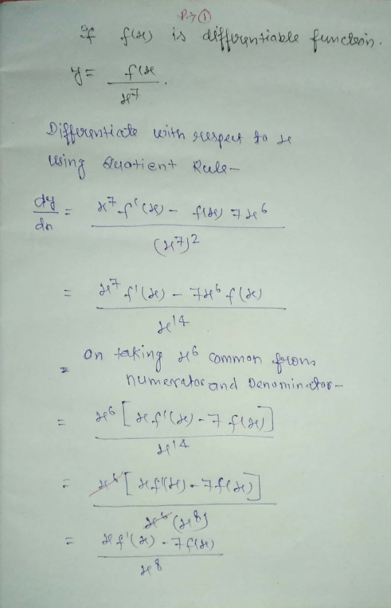 is dituntiable fumctoi firnantiat uith suspaut to Wing tuatient Rule e) F de14 taking Common numeratorand Denumintof -- On (ポ