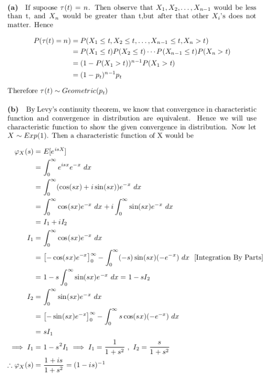 = n. Then observe that X1, X2, ... , Xn-1 Would be less (a) If supoose T(t) = than t, and X, would be greater than t,but afte
