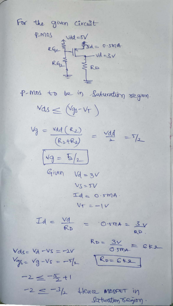 For the iven Circuit Rqy RD Nan-V Vd R2TR Given Va3 RD RD saturationGe