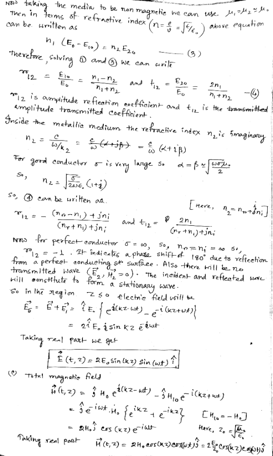 We ean wse. u,2 * . equation N kinghe media to be non Then in terms of refrnetive index com be urtten as (n--) above n E, Eto
