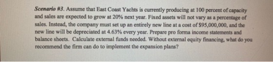 Scenario #3. Assume that East Coast Yachts is currently producing at 100 percent of capacity and sales are expected to grow a