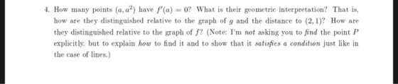 4. How many points (a, a2) have f(a)0 What is their geometric interpretation? That is how are they distinguished relative to
