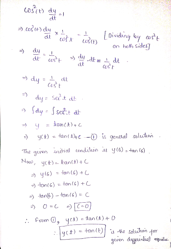 dlt on holh Sides COS 2- intti al tondan İl The y(6),tan 16) oren Han(6)-tan (6) = C -) .tan ( t) | es -4.o Solution-jor t )