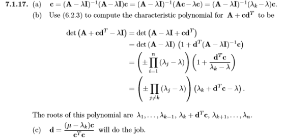 Use (62.3) to compute the characteristic polynomial for A + ed to be det (A + cd-AI)-det (A-λ1 + cd) det (A-11) (1 + dT(A-λ