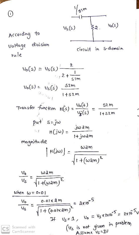 2 Vo(S) Us (S) Accordinq to Votaqe cdiui sian Cirtuit in S-domcih rule 2 S Im Trah sfer -function HCS) = Mofs)52m HCju) t+jwà