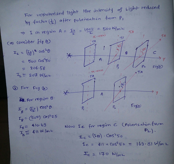 For uapolemsed 1nght Hze ilensitj Light reduced by fachor () after polasaton frem P, ca consider fiy① TI TA = 206.58 7 TA Pif