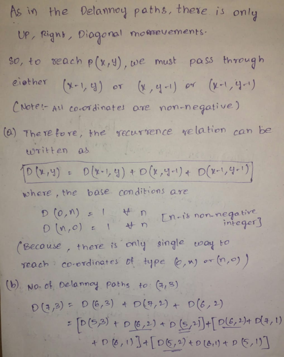 As in the Delannoy paths, theve is only Upr Rign, Diagonal mo evement so, to ชeach p(x,y), toe must pass through eiother ( CN
