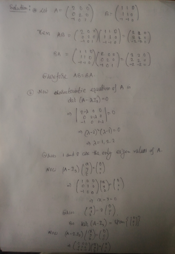 2 0 6 2 2 0 dot (A-AL) -0 A-1, 2, 2 toand ahe the only eeen valus A. kok (A-13)=epon.fi:)7 So 2
