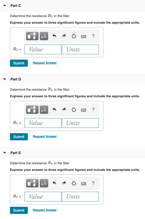 Part C Determine the resistance R2 in the filter Express your answer to three significant figures and include the appropriate