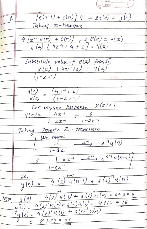 Data Pa Substituk value ot E(z) tam Forimpulse Response 6 1-72-1 king gnverseZ-trans trm we kne a nuln -I 8ty 32