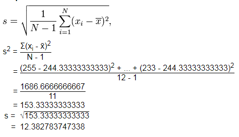 N -1 N-1 -(255-244.33333333333)2(233 -244.33333333333)2 12-1 1686.6666666667 153.33333333333 s : .. 153.33333333333 12.382783