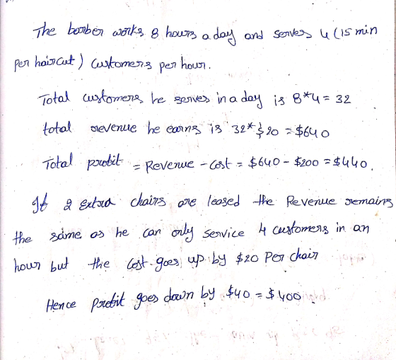 Total o e na 8*32 Total pot t -Revenue- At-$640-doo =$440 dt a chairs ove leosed e Reverue semairs customens in an hou7 bud t