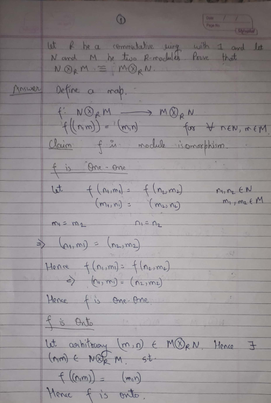 Date Page No Shivalal Lot R be a cemmutative uirg with 1 Onrd Ist he tiso Rertochl Pauve MRN that N crd M NOPM Defioe Answer